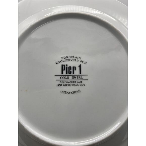 2 VTG Retired Gold Swirl Pier 1-Salad Plate Gold Swirls On White 7.5” - Picture 3 of 8